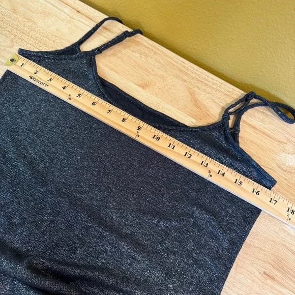 Aerie No Party Needed Maxi Dress XL Metallic Black Ribbed Shimmer Stretch - Picture 9 of 11